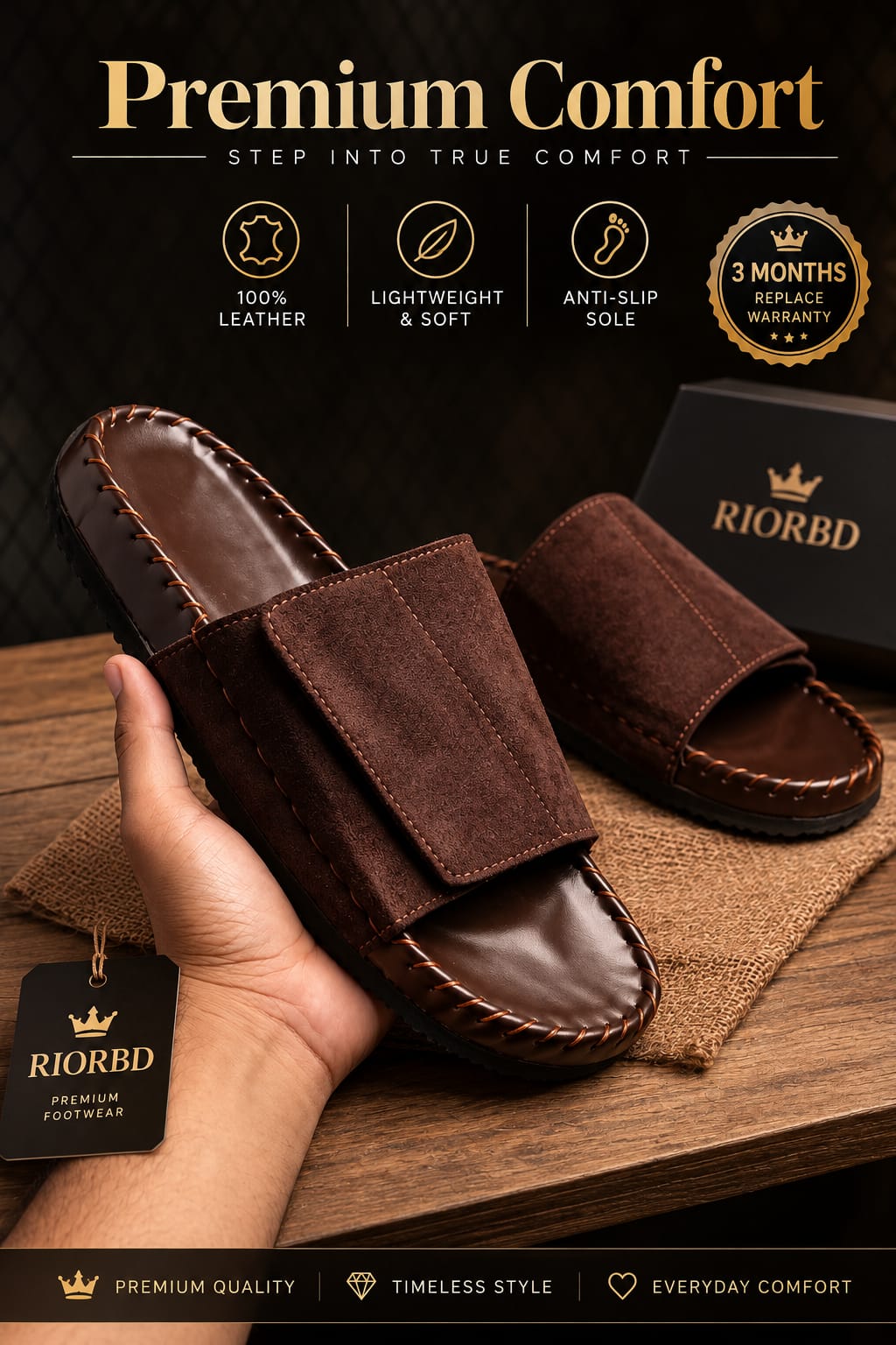 Premium Leather Brown Sandal For Men